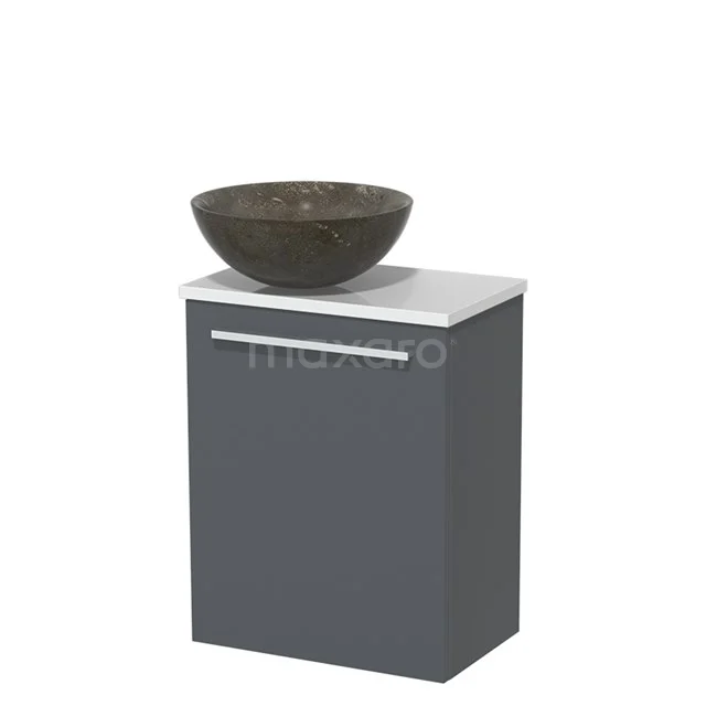Toilet unit with wash basin | 41 cm Dark grey Flat front Blue stone Natural stone countertop wash basin High-gloss white worktop TMK10-05841
