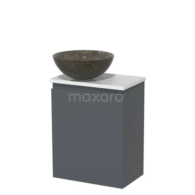 Toilet unit with wash basin | 41 cm Dark grey Handleless front Natural stone Countertop wash basin High-gloss white worktop TMK10-05851