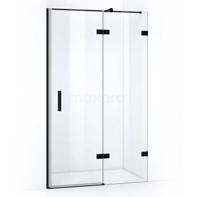 Quartz Shower door | 120 cm Matte black Clear glass Pivot door WQC66420M Shower door with black frame, clear glass, hinges and handle. Stylish bathroom design for modern shower rooms.