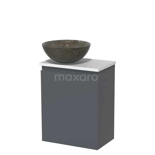 Toiletmeubel met waskom | 41 cm Donkergrijs Greeploos front Blue stone Natuursteen waskom Mat wit blad TMK10-05871