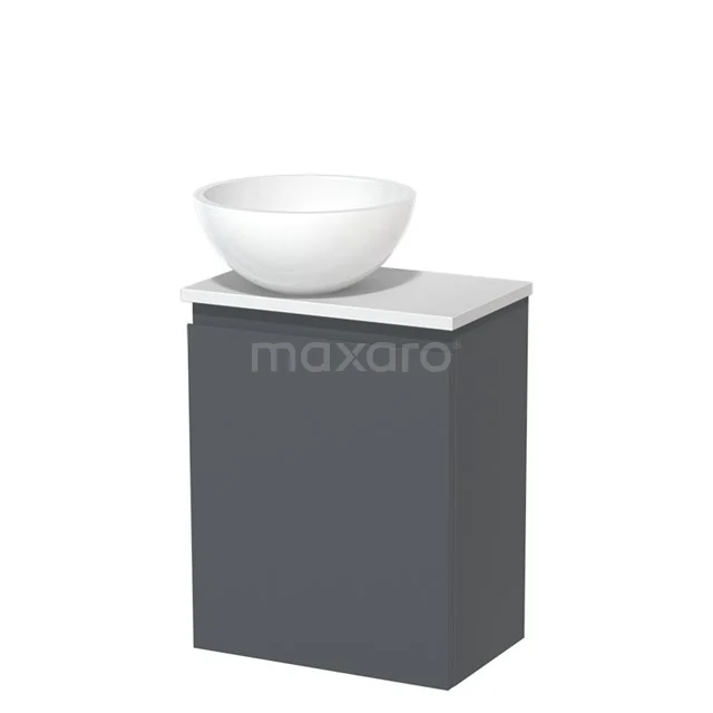 Toilet unit with countertop wash basin | 41 cm Dark grey Handleless front High-gloss white Mineral marble countertop wash basin Matte white worktop TMK10-05872
