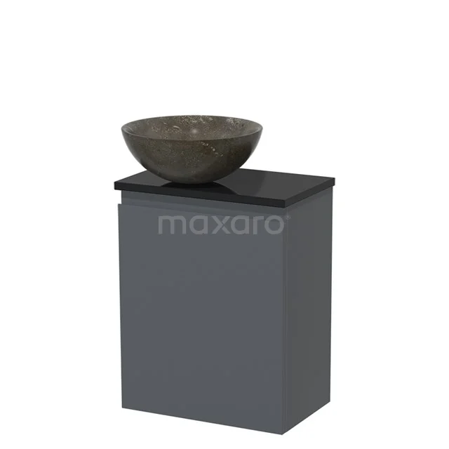 Toiletmeubel met waskom | 41 cm Donkergrijs Greeploos front Blue stone Natuursteen waskom Hoogglans zwart blad TMK10-05896