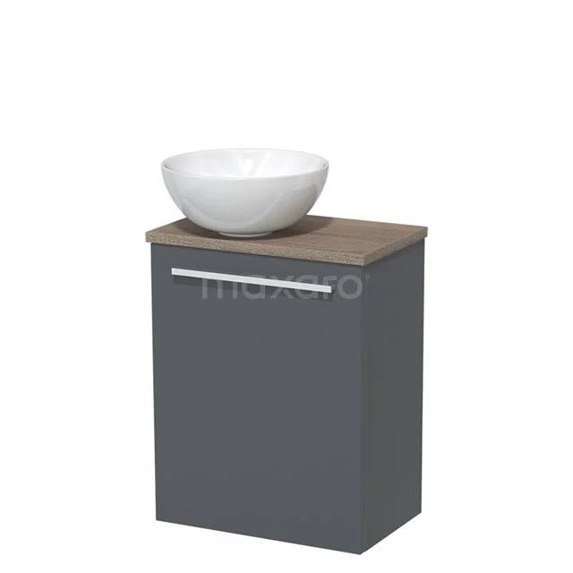 Toiletmeubel met waskom | 41 cm Donkergrijs Vlak front Hoogglans wit Keramiek waskom Eiken blad TMK10-05900