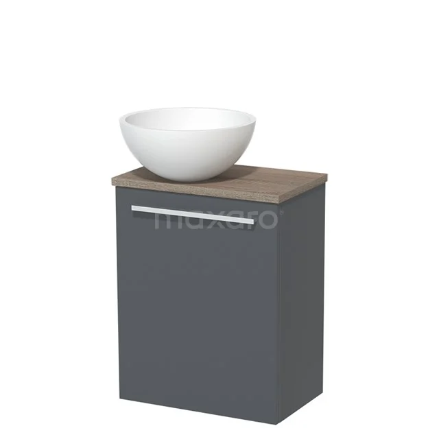 Toilet unit with wash basin | 41 cm Dark grey Flat front Matte white Solidtop wash basin Oak worktop TMK10-05903