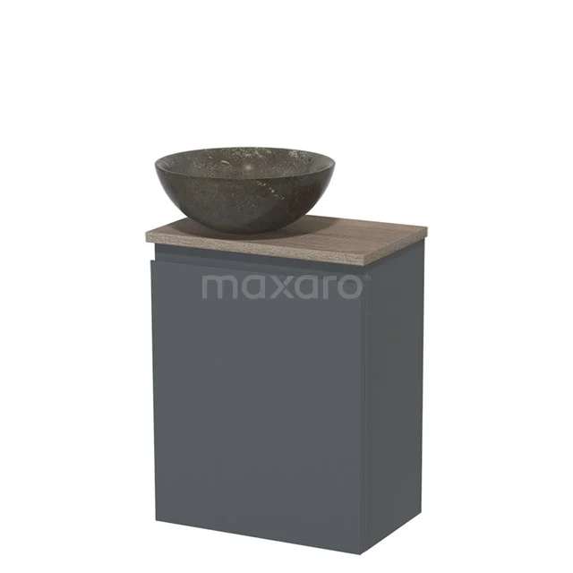 Toiletmeubel met waskom | 41 cm Donkergrijs Greeploos front Blue stone Natuursteen waskom Eiken blad TMK10-05911