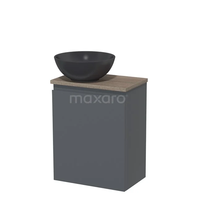 Toilet unit with countertop wash basin | 41 cm Dark grey Handleless front Matte black Quartz worktop Oak oak worktop TMK10-05919