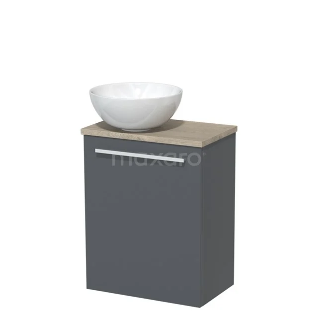 Toilet unit with wash basin | 41 cm Dark grey Flat front High-gloss white Ceramic wash basin Light grey oak worktop TMK10-05920