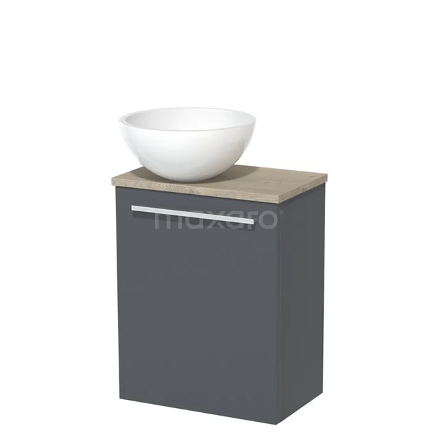 Toilet unit with countertop wash basin | 41 cm Dark grey Flat front High-gloss white Mineral marble basin Light grey oak worktop TMK10-05922