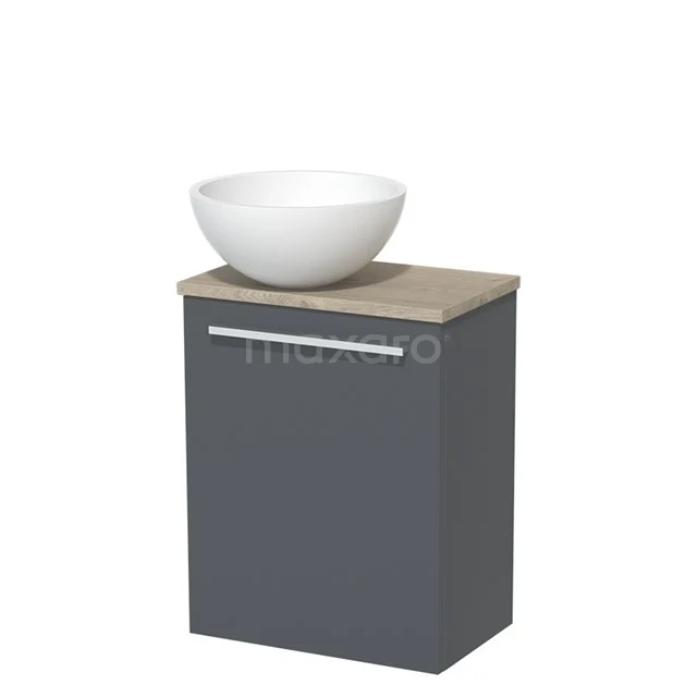 Toilet unit with countertop wash basin | 41 cm Dark grey Flat front Matte white Solidtop wash basin Light grey oak worktop TMK10-05923