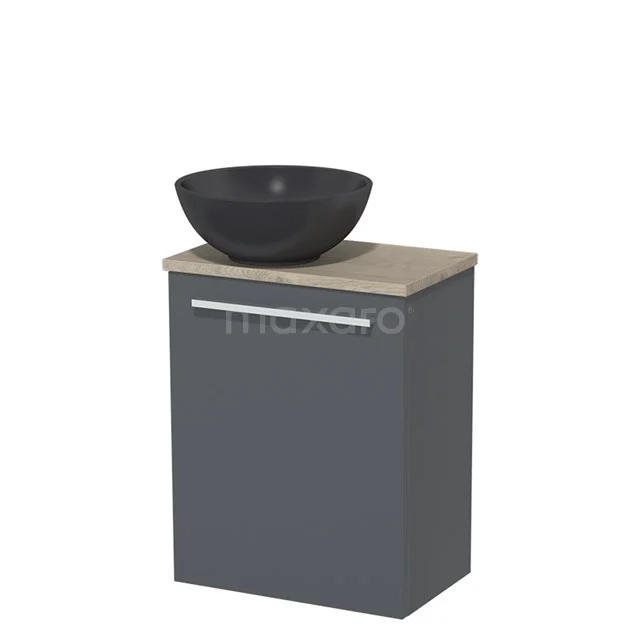 Toilet unit with countertop wash basin | 41 cm Dark grey Flat front Matte black Quartz wash basin Light grey oak worktop TMK10-05924