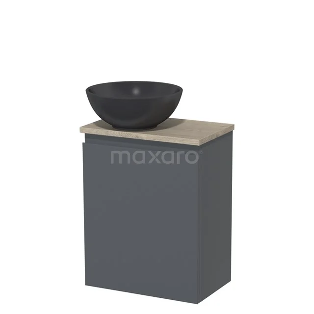 Toilet unit with countertop wash basin | 41 cm Dark grey Handleless front Matte black Quartz basin Light grey oak worktop TMK10-05934