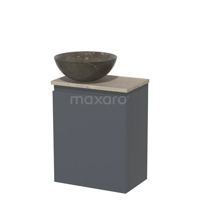 Toilet unit with countertop wash basin | 41 cm Dark grey Handleless front Blue stone Natural stone Countertop wash basin Light grey oak worktop TMK10-05936