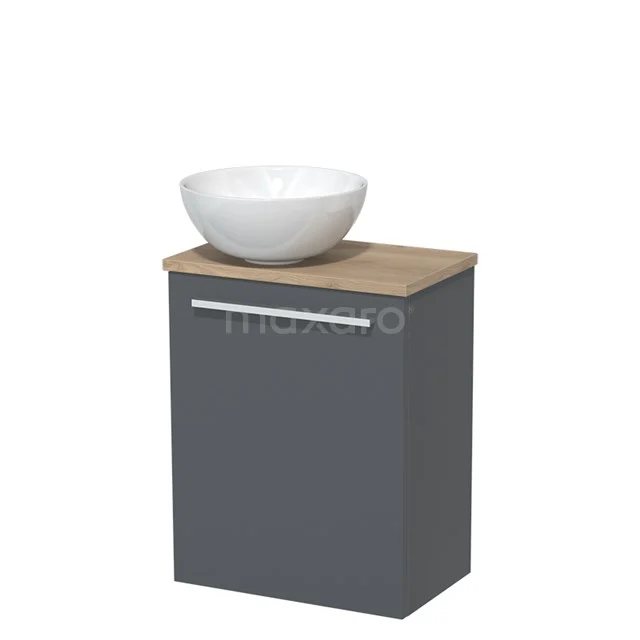 Toilet unit with wash basin | 41 cm Dark grey Flat front High-gloss white Ceramic wash basin Light brown oak worktop TMK10-02815