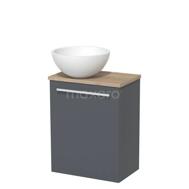 Toilet unit with countertop wash basin | 41 cm Dark grey Flat front Matte white Solid surface wash basin Light brown oak worktop TMK10-02818