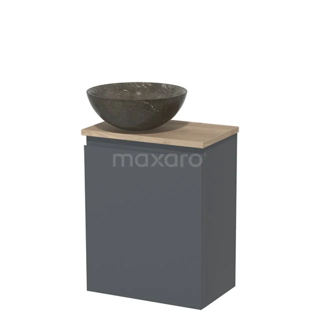 Toilet unit with countertop wash basin | 41 cm Dark grey Handleless front Blue stone Natural stone Countertop wash basin Light brown oak worktop TMK10-02826