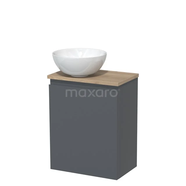 Toilet unit with countertop wash basin | 41 cm Dark grey Handleless front High-gloss white Ceramic basin Light brown oak worktop TMK10-02830