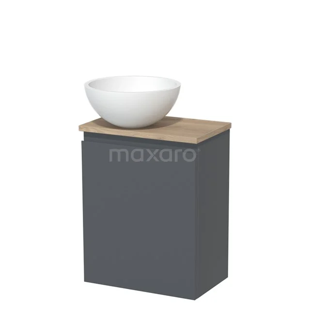 Countertop wash basin | 41 cm Dark grey Handleless front Matte white Solid surface basin Light brown oak worktop TMK10-02833