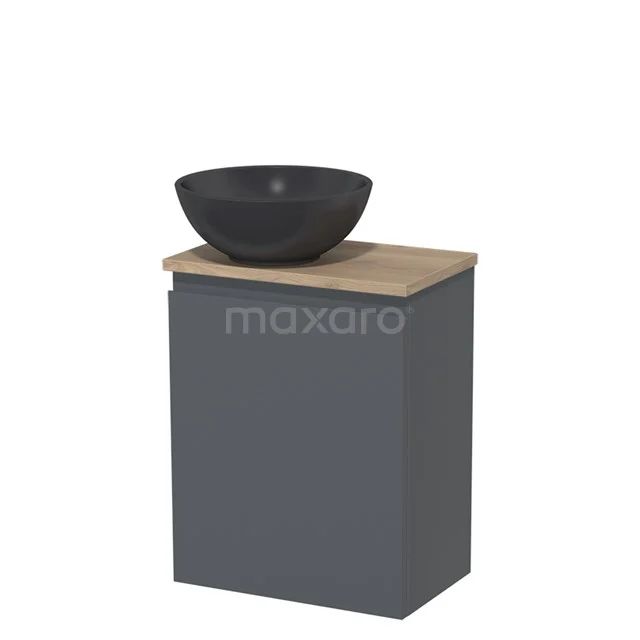 Countertop wash basin | 41 cm Dark grey Handleless front Matte black Quartz basin Light brown oak worktop TMK10-02834