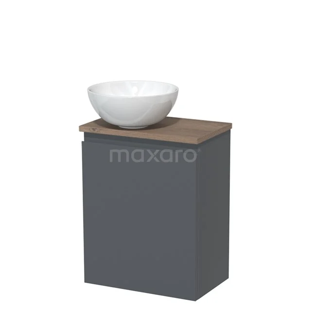 Toilet unit with countertop wash basin | 41 cm Dark grey Handleless front High-gloss white Ceramic basin Mid brown oak worktop TMK10-04542