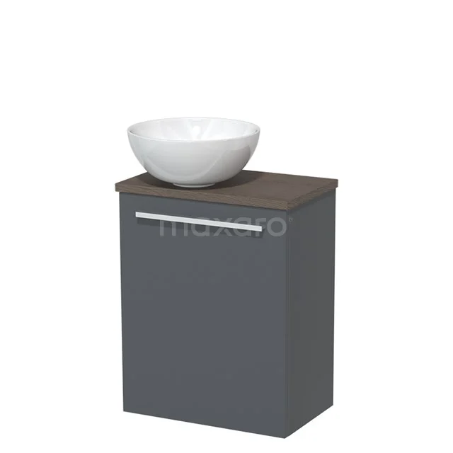 Toilet unit with wash basin | 41 cm Dark grey Flat front High-gloss white Ceramic basin Dark brown oak worktop TMK10-05940