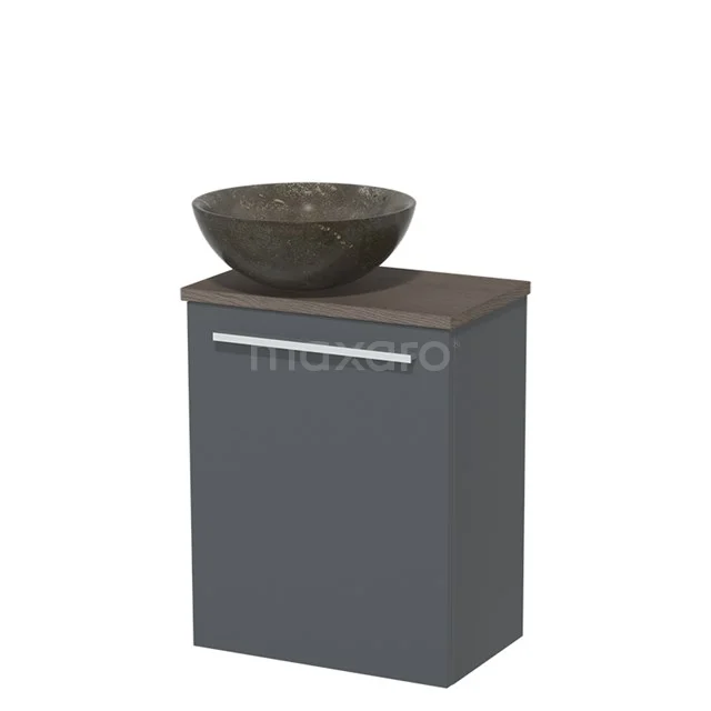 Toilet unit with wash basin | 41 cm Dark grey Flat front Blue stone Natural stone countertop wash basin Dark brown oak worktop TMK10-05941