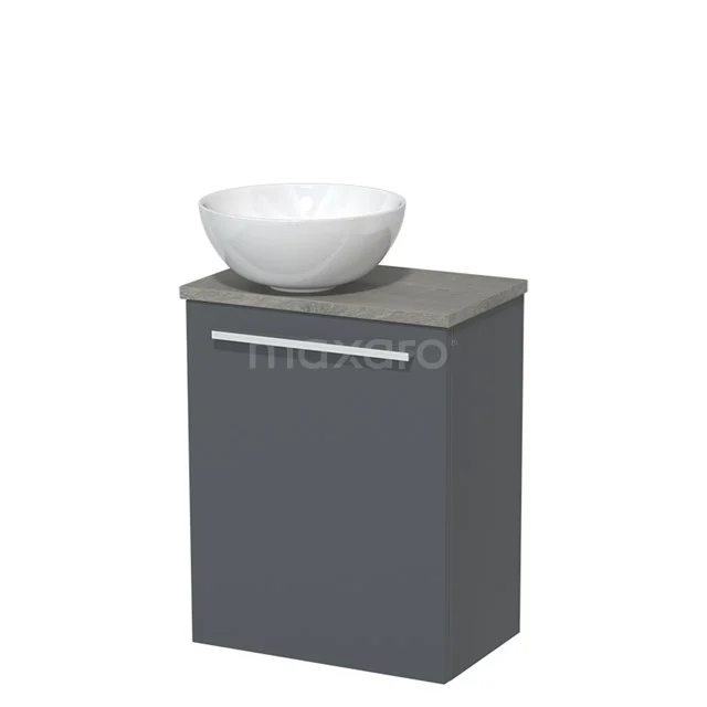 Toilet unit with wash basin | 41 cm Dark grey Flat front High-gloss white Ceramic countertop wash basin Grey oak worktop TMK10-01493