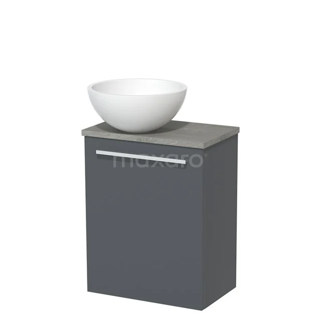 Toilet unit with countertop wash basin | 41 cm Dark grey Flat front Matte white Solidtop wash basin Grey oak worktop TMK10-01496