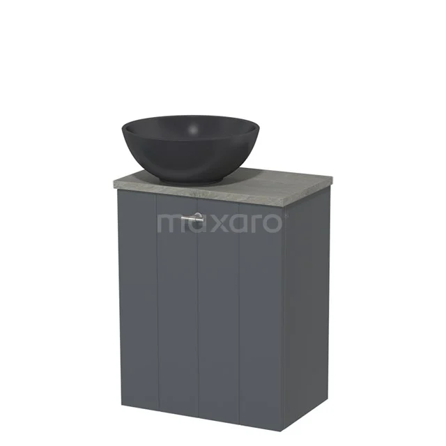 Toiletmeubel met waskom | 41 cm Donkergrijs Lamel front Mat zwart Quartz waskom Grijs eiken blad TMK10-01502