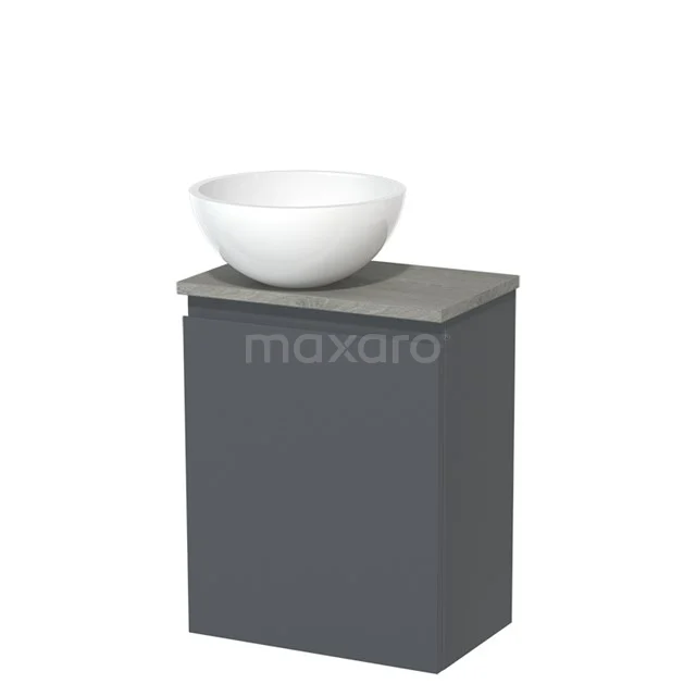 Toilet unit with countertop wash basin | 41 cm Dark grey Handleless front High-gloss white Mineral marble basin Grey oak worktop TMK10-01505