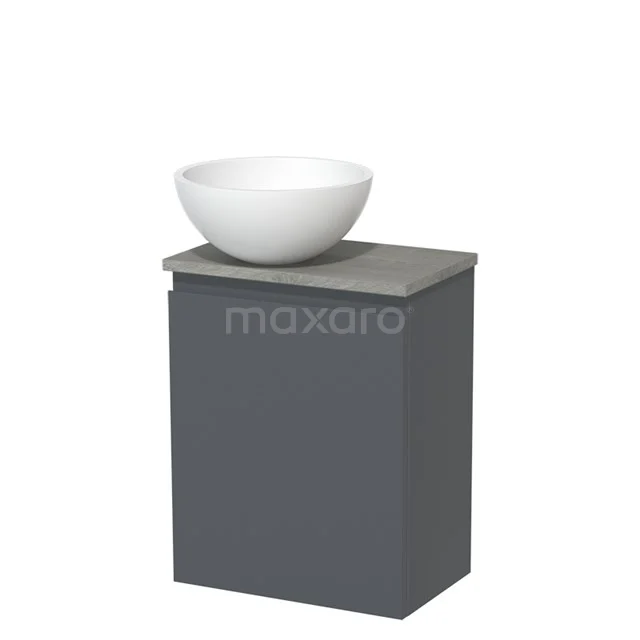 Toilet unit with countertop wash basin | 41 cm Dark grey Handleless front Matte white Solid surface basin Grey oak worktop TMK10-01506