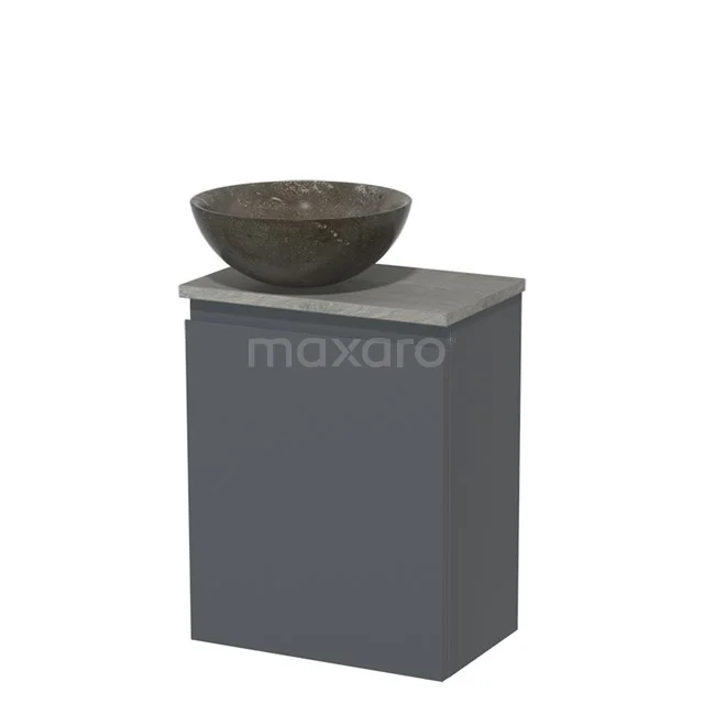 Toilet unit with countertop wash basin | 41 cm Dark grey Handleless front Blue stone Natural stone Countertop wash basin Natural stone Natural oak worktop Grey oak worktop TMK10-01509