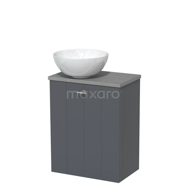 Toiletmeubel met waskom | 41 cm Donkergrijs Lamel front Hoogglans wit Keramiek waskom Lichtgrijs beton blad TMK10-01518
