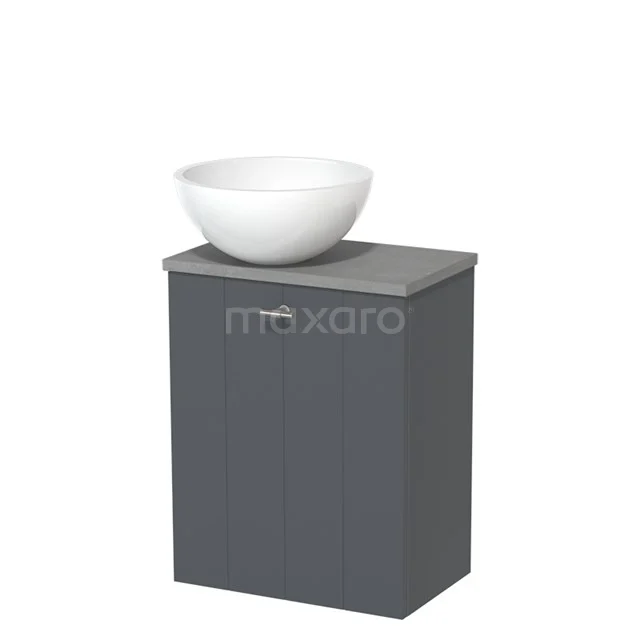 Toiletmeubel met waskom | 41 cm Donkergrijs Lamel front Hoogglans wit Mineraalmarmer waskom Lichtgrijs beton blad TMK10-01520