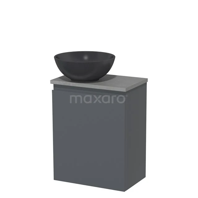 Toiletmeubel met waskom | 41 cm Donkergrijs Greeploos front Mat zwart Quartz waskom Lichtgrijs beton blad TMK10-01527