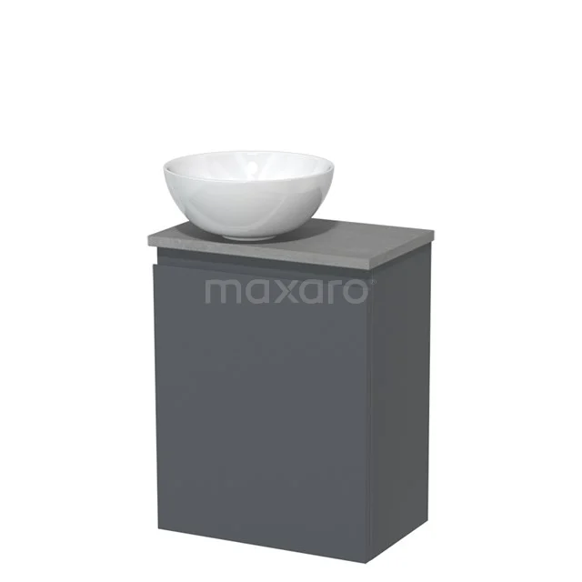 Toiletmeubel met waskom | 41 cm Donkergrijs Greeploos front Hoogglans wit Keramiek waskom Lichtgrijs beton blad TMK10-01528