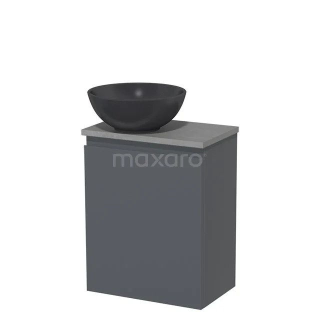 Countertop wash basin | 41 cm Dark grey Handleless front Matte black Quartz wash basin Light grey concrete fronts TMK10-05999