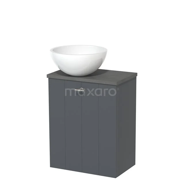 Toilet unit with countertop wash basin | 41 cm Dark grey Lamel front High-gloss white Mineral marble countertop wash basin Dark grey concrete worktop TMK10-06007 Grey wooden bathroom cabinet with white bowl-shaped basin, compact design, ideal for modern bathrooms.