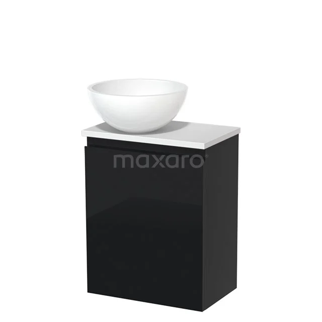 Toiletmeubel met Waskom Mineraalmarmer Modulo Hoogglans Zwart Greeploos 41 cm Mat Wit Blad TMK10-01625
