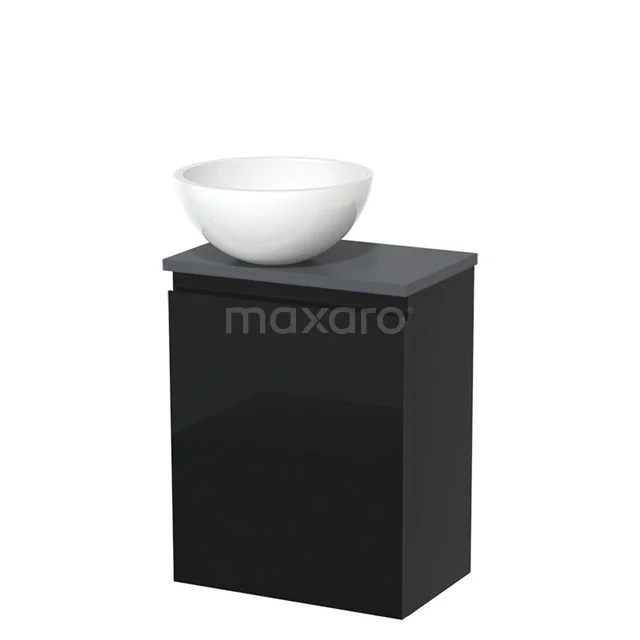 Toiletmeubel met Waskom Mineraalmarmer Modulo Hoogglans Zwart Greeploos 41 cm Donkergrijs Blad TMK10-01645