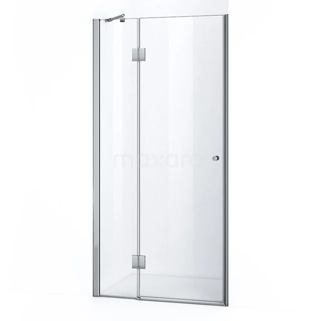 Glasene Duschtür mit silbernen Details, klappbares Design, ideal für ein modernes Badezimmer.