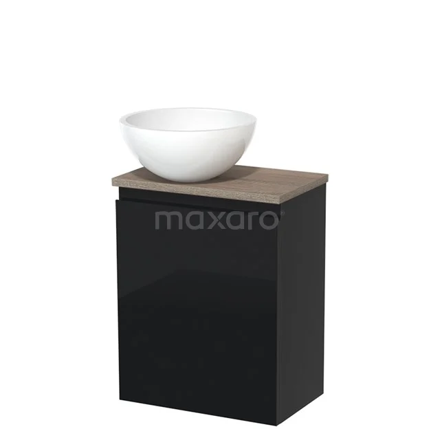 Toiletmeubel met Waskom Mineraalmarmer Modulo Hoogglans Zwart Greeploos 41 cm Eiken Blad TMK10-01670