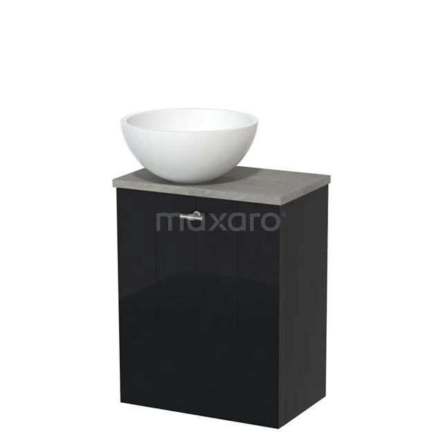 Toiletmeubel met waskom | 41 cm Hoogglans zwart Lamel front Mat wit Solid surface waskom Grijs eiken blad TMK10-01761