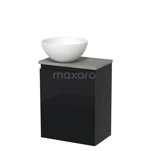 Toiletmeubel met Waskom Solid Surface Modulo Hoogglans Zwart Greeploos 41 cm Grijs Eiken Blad TMK10-01771