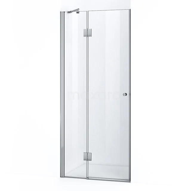 Zircon Allure Shower door | 90 cm Chrome Pivot door WZD45011 Glass shower door with silver hinges, minimalist design, ideal for a modern bathroom.