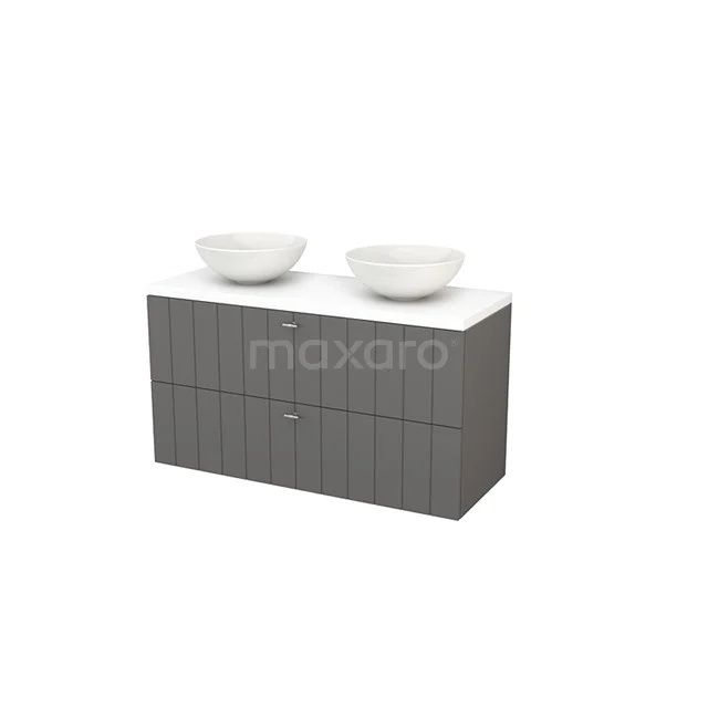 Modulo+ Plato Badkamermeubel voor waskom | 120 cm Mat wit Lamel front Mat wit blad 2 lades onder elkaar BMK002041