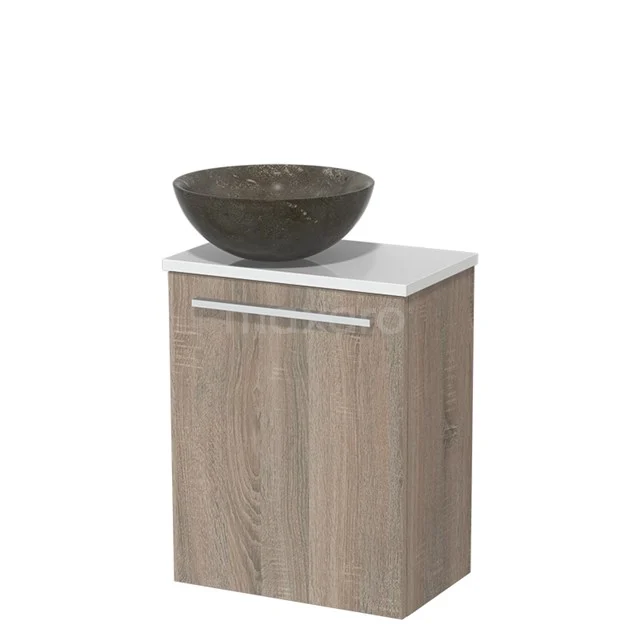 Toilet unit with wash basin | 41 cm Oak Flat front Blue stone Natural stone countertop wash basin High-gloss white worktop TMK10-06231