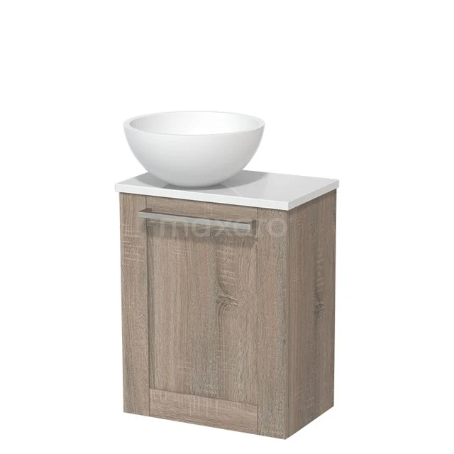 Toilet unit with countertop wash basin | 41 cm Oak Front Matte white Solid surface wash basin High-gloss white worktop TMK10-06238