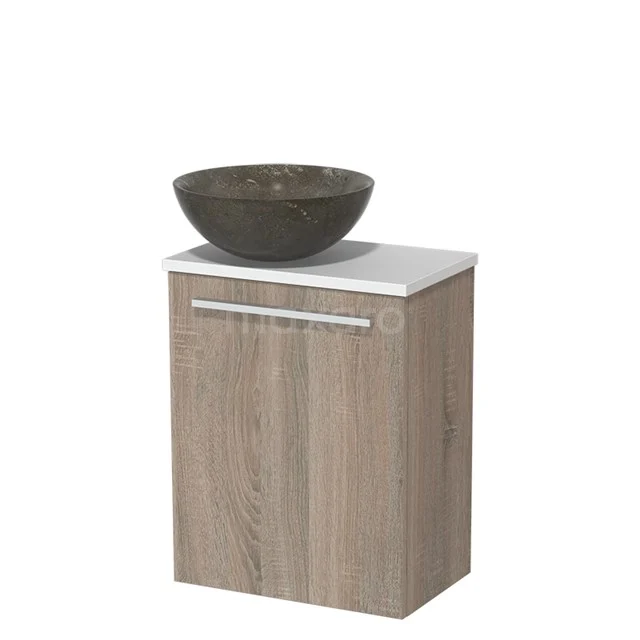Toilet unit with wash basin | 41 cm Oak Flat front Blue stone Natural stone Countertop wash basin Matte white worktop TMK10-06241