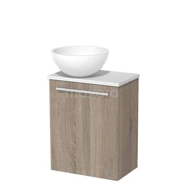 Toilet unit with wash basin | 41 cm Oak Flat front High-gloss white Mineral marble countertop wash basin Matte white worktop TMK10-06242