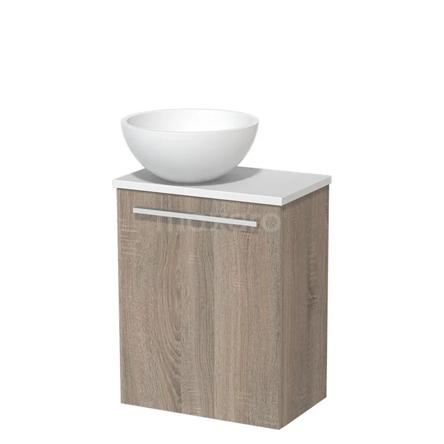 Toilet unit with wash basin | 41 cm Oak Flat front Matte white Solidtop wash basin Matte white worktop TMK10-06243